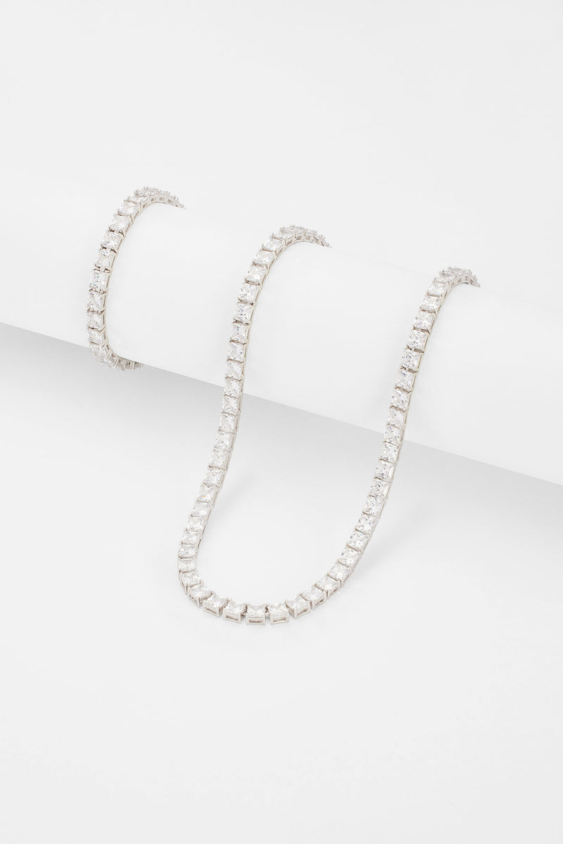 5mm Square Tennis Chain + Bracelet Bundle - White Gold
