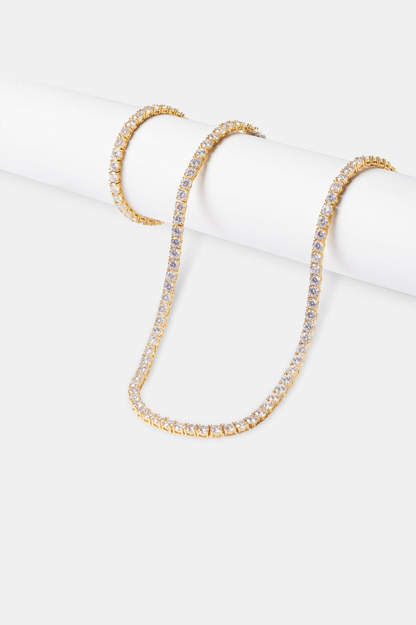 Womens 5mm Tennis Chain & Bracelet - Gold