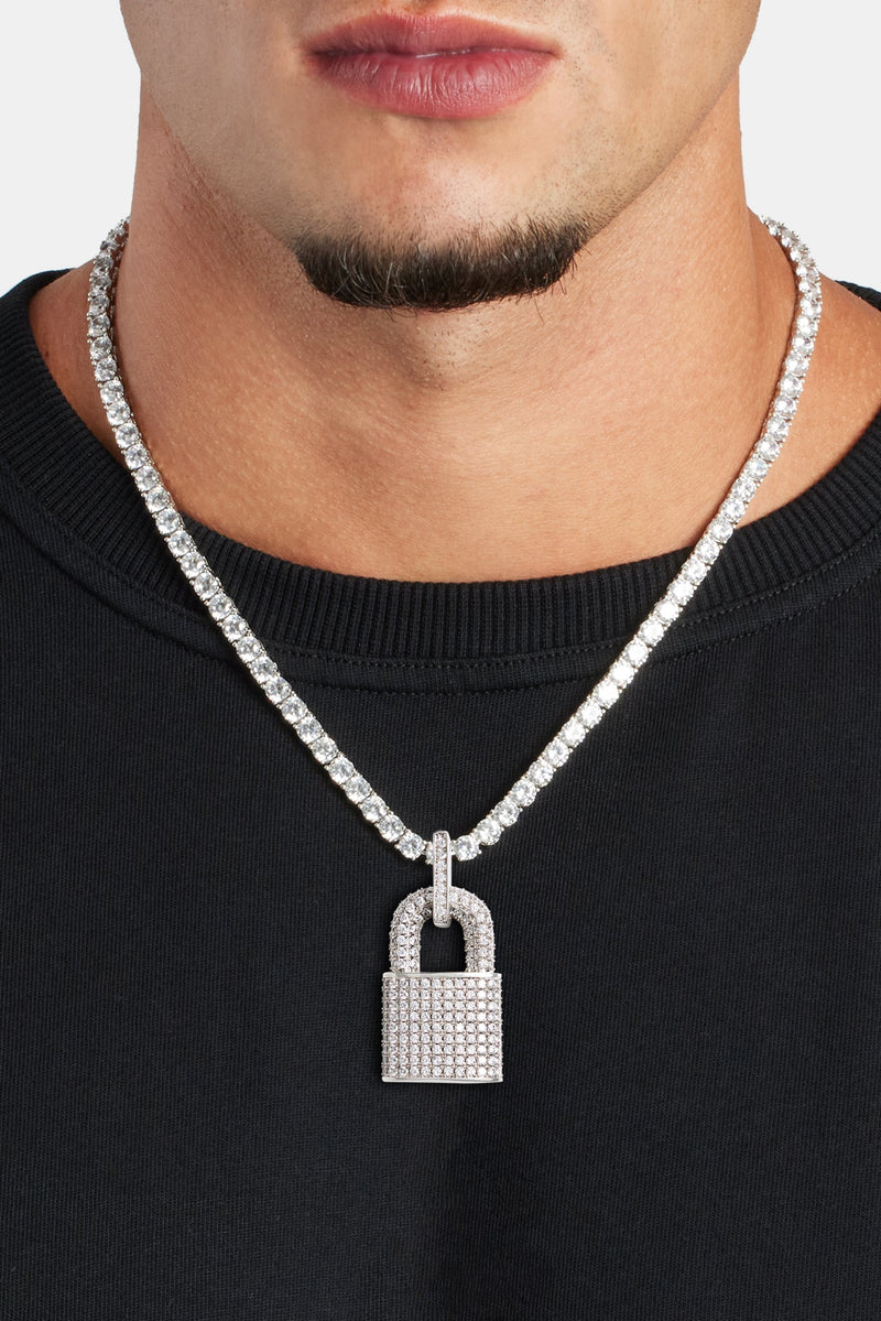 Iced CZ Padlock Pendant