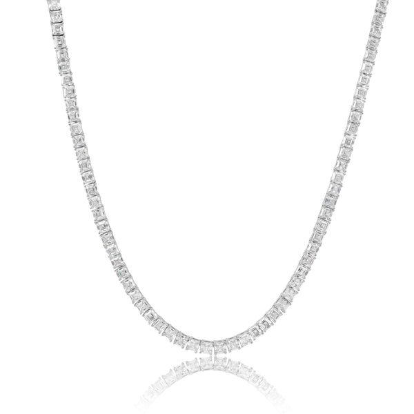 5mm Baguette Tennis Chain - White Gold - Cernucci