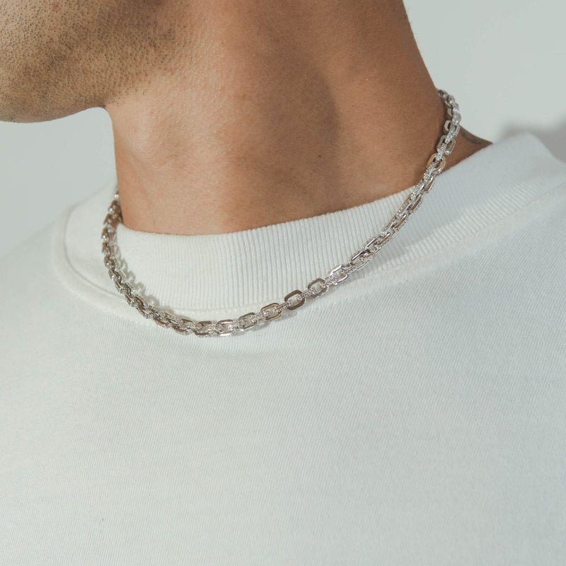 5mm Iced Box Chain - White Gold - Cernucci