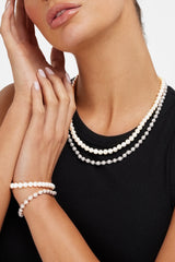 6mm Pearl Necklace + 5mm Iced Ball Chain Bundle