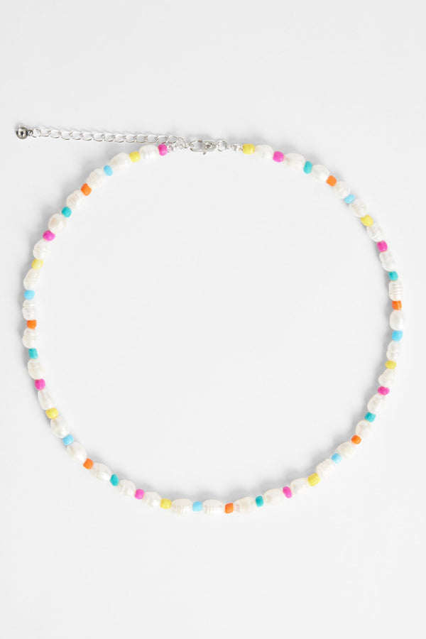 6mm Colourful Bead & Freshwater Pearl Necklace