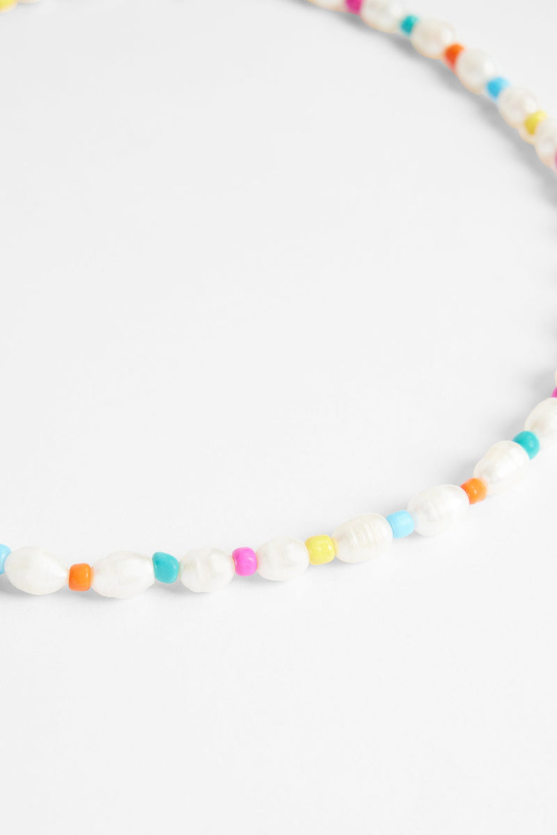 6mm Colourful Bead & Freshwater Pearl Necklace