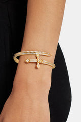 Gold Plated Iced CZ Pave Cross Bangle