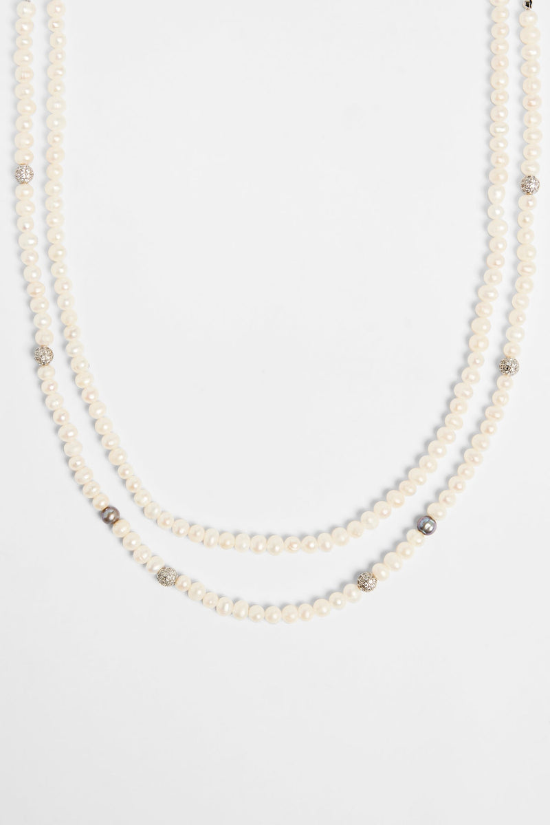 6mm Double Layer Freshwater Pearl & Iced Ball Necklace