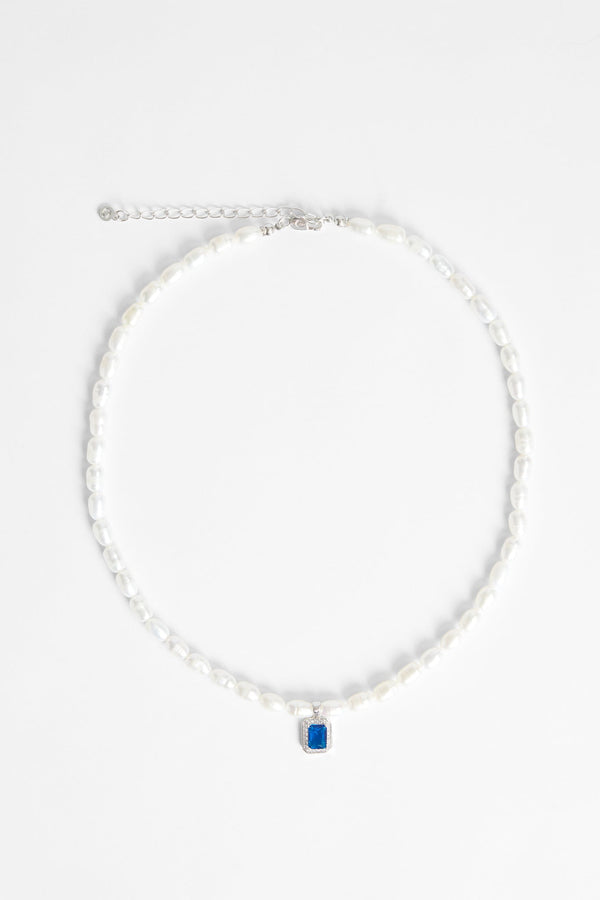 6mm Freshwater Pearl & Blue Gemstone Necklace
