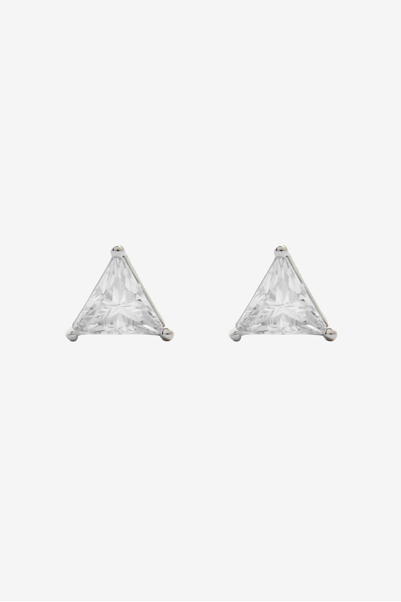 6mm Iced Clear Triangle Stud Earrings - White Gold