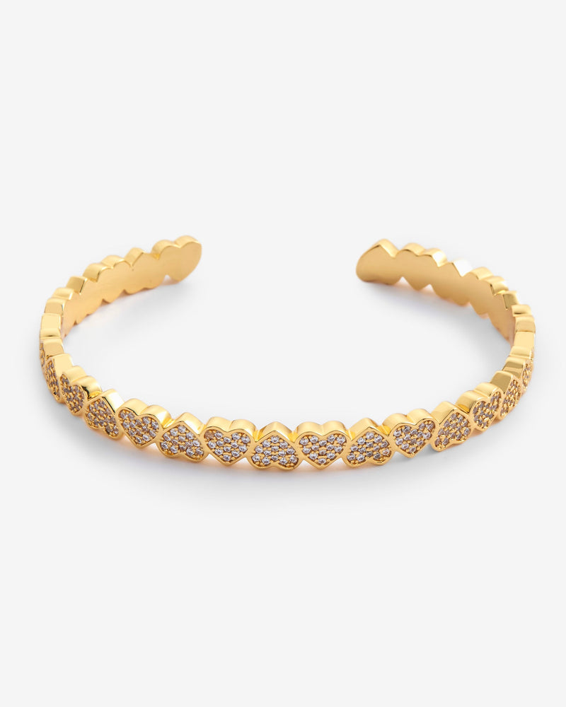 6mm Iced Repeating Heart Bangle - Gold