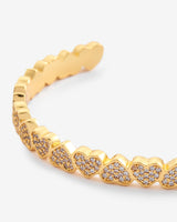 6mm Iced Repeating Heart Bangle - Gold