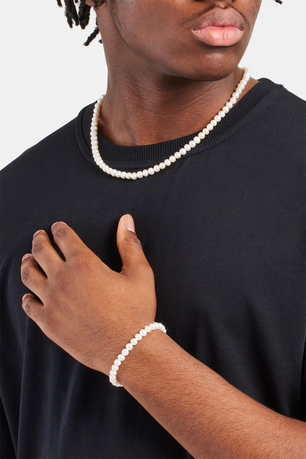 6mm Pearl Chain & Bracelet - White