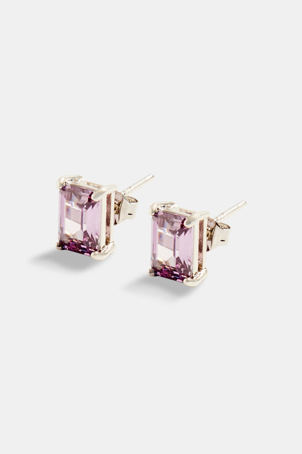 6mm Purple CZ Baguette Stone Stud Earrings