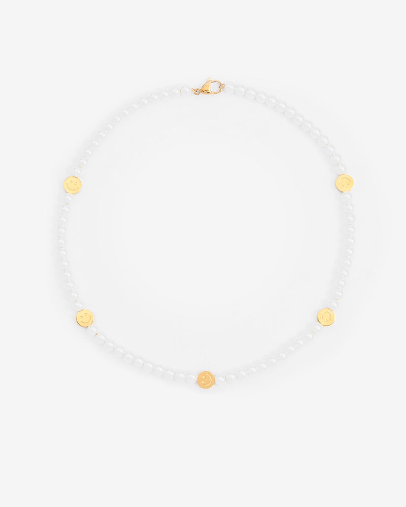 6mm Pearl & Face Motif Necklace - Gold