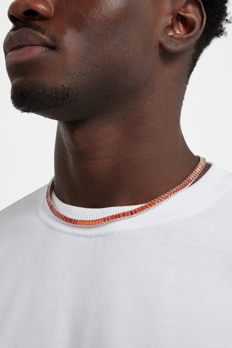 6mm Sunset Ombre Tennis Baguette Chain - White Gold
