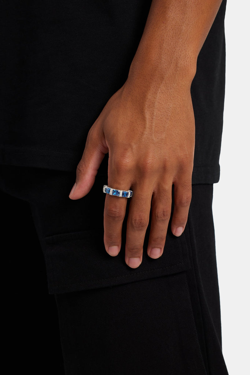 6mm Sterling Silver Blue CZ Baguette Tennis Ring