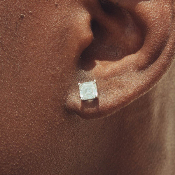 6mm Square Cut Stud Earrings - White Gold - Cernucci