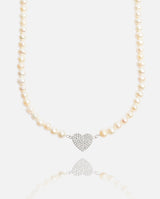 6mm Pearl Iced Heart Necklace