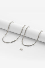 7mm Clustered Tennis Chain + Bracelet & Iced Clustered Stud Earrings Bundle - White Gold