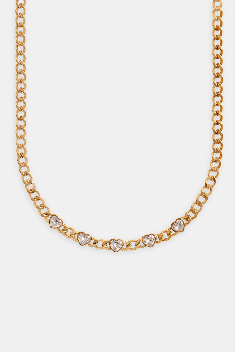 7mm Gold Plated CZ Heart Cuban Choker