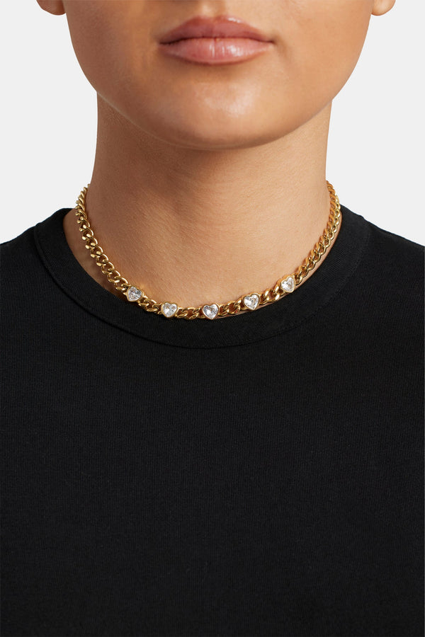 7mm Gold Plated CZ Heart Cuban Choker