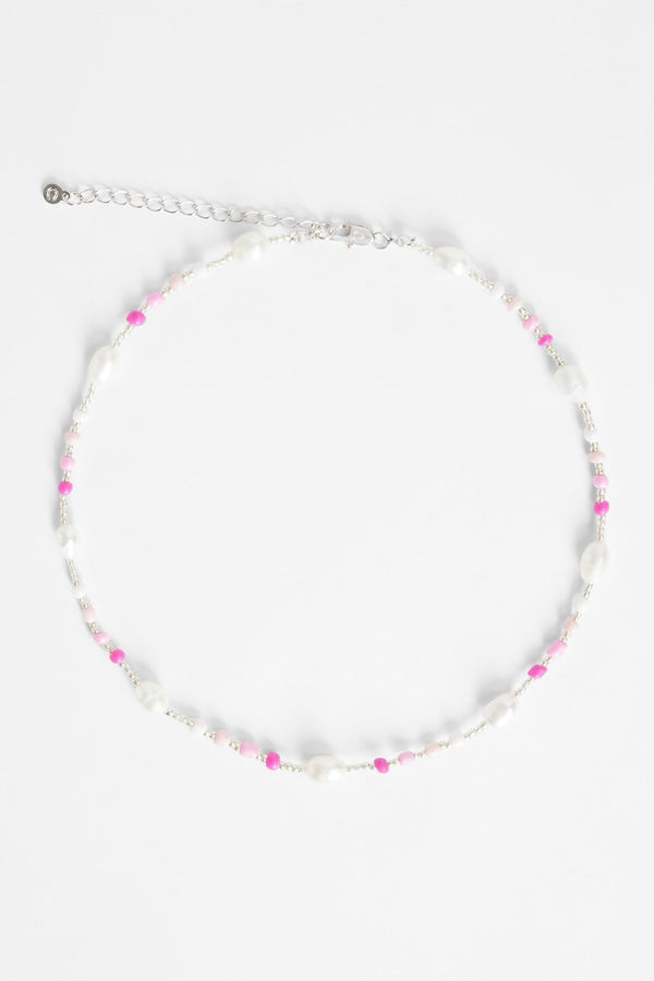 7mm Freshwater Pearl & Pink Bead Necklace