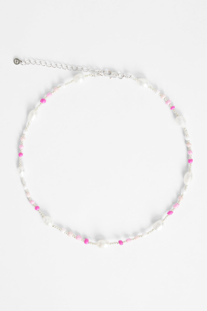 7mm Freshwater Pearl & Pink Bead Necklace