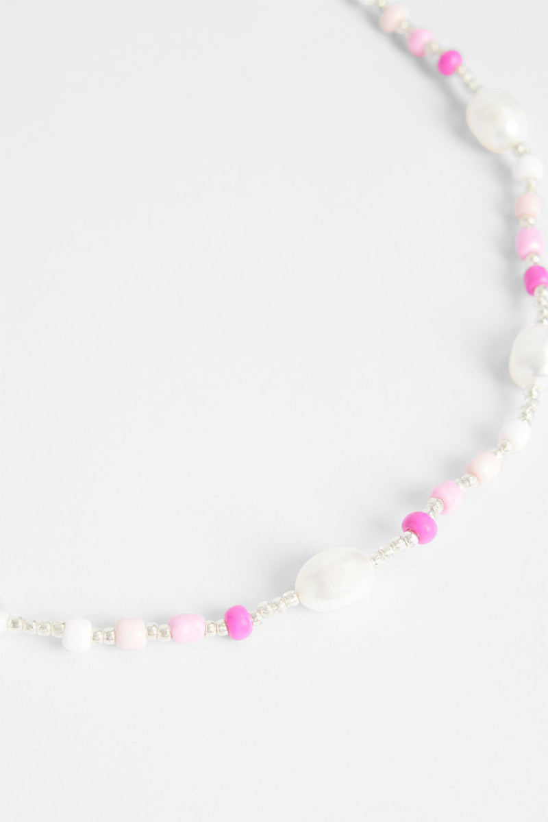 7mm Freshwater Pearl & Pink Bead Necklace