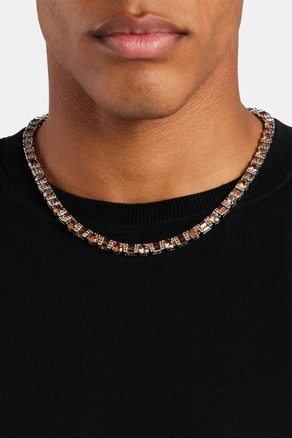 7mm Iced CZ Chocolate Round & Rectangle Mix Tennis Chain