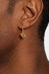 Gold Plated 7mm Iced CZ Pair of Dice Hoop Earrings