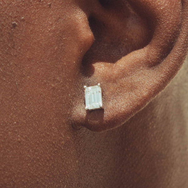 7mm Emerald Cut Stud Earrings - White Gold - Cernucci