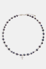 8mm Freshwater Black Pearl Necklace With Iced CZ Cross