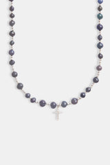 8mm Freshwater Black Pearl Necklace With Iced CZ Cross