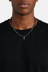 8mm Freshwater Black Pearl Necklace With Iced CZ Cross