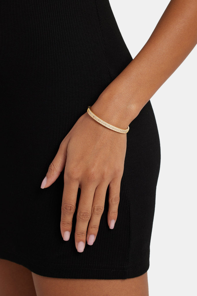 5mm Gold Plated Iced Baguette CZ Bangle