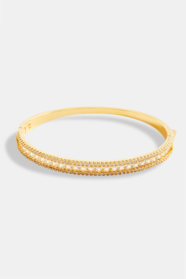 5mm Gold Plated Iced Baguette CZ Bangle