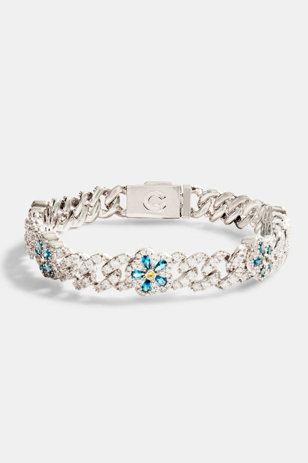 8mm Iced Blue CZ Floral Prong Bracelet