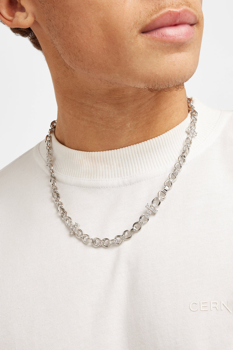 8mm Iced Cross Infinity Chain - White Gold