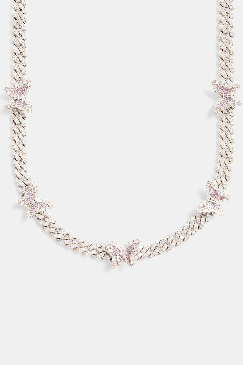 8mm Iced Pink CZ Butterfly Prong Chain