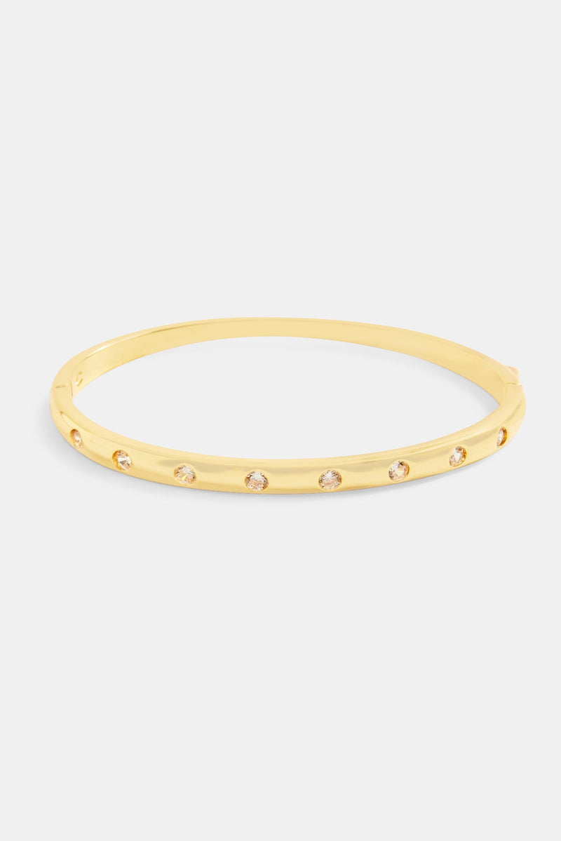 5mm Gold Plated Polished & Round CZ Bangle