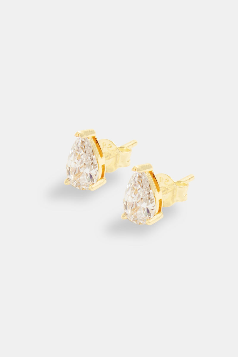 8mm Pear Stud Earrings - Gold