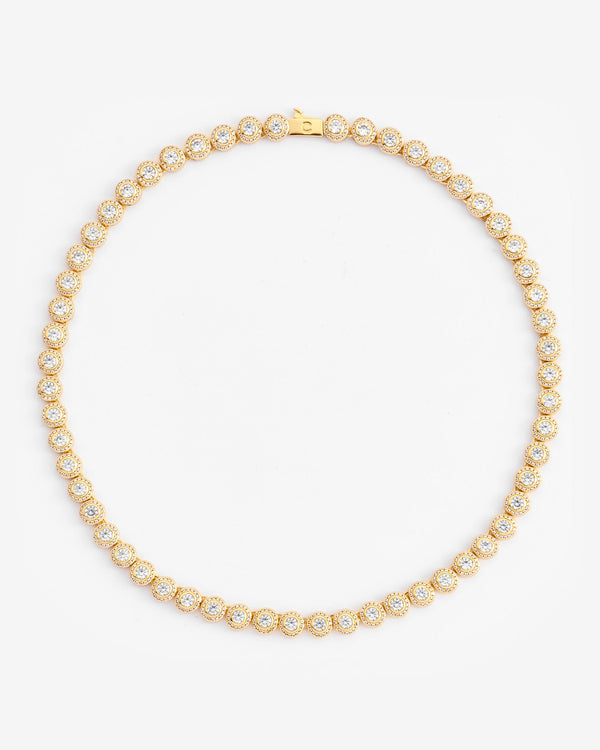 8mm Round Clustered Tennis Chain - Gold