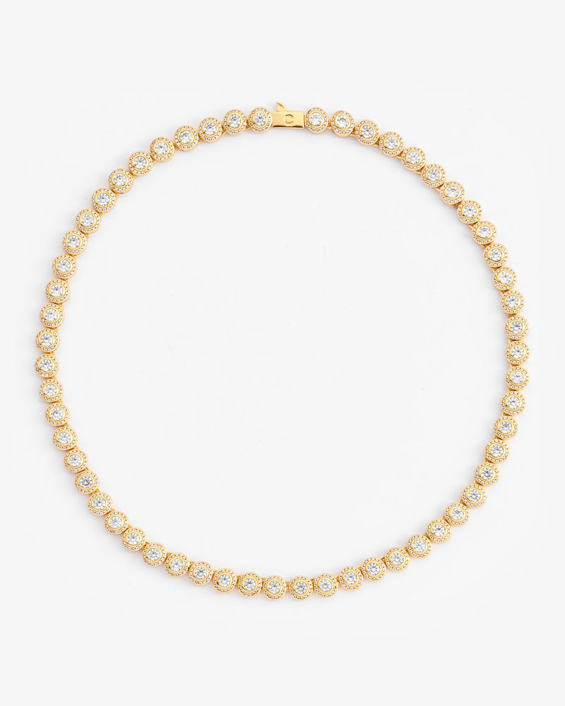 8mm Round Clustered Tennis Chain - Gold
