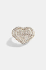 925 17mm Iced CZ Heart Signet Ring