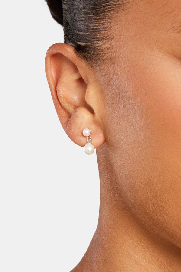 925 3mm & 6mm Freshwater Pearl Drop Stud Earrings