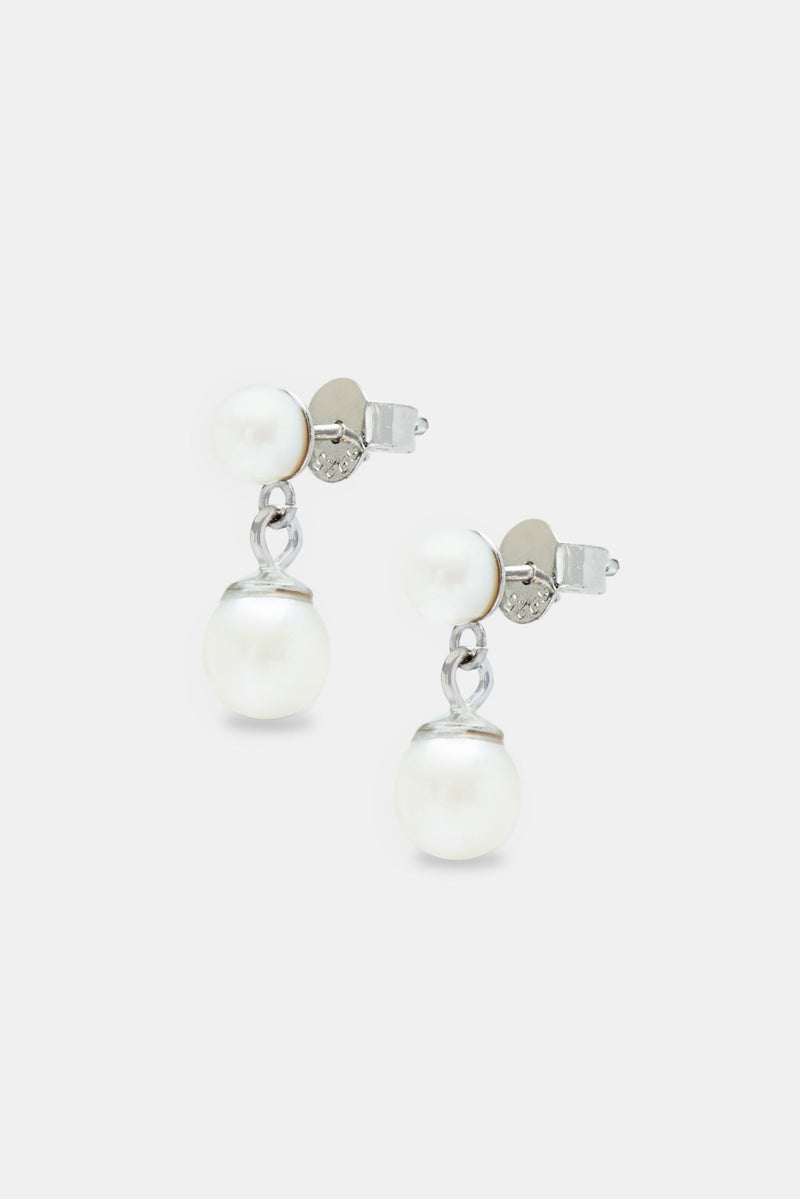 925 3mm & 6mm Freshwater Pearl Drop Stud Earrings