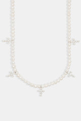 925 6mm Freshwater Pearl Cross Necklace