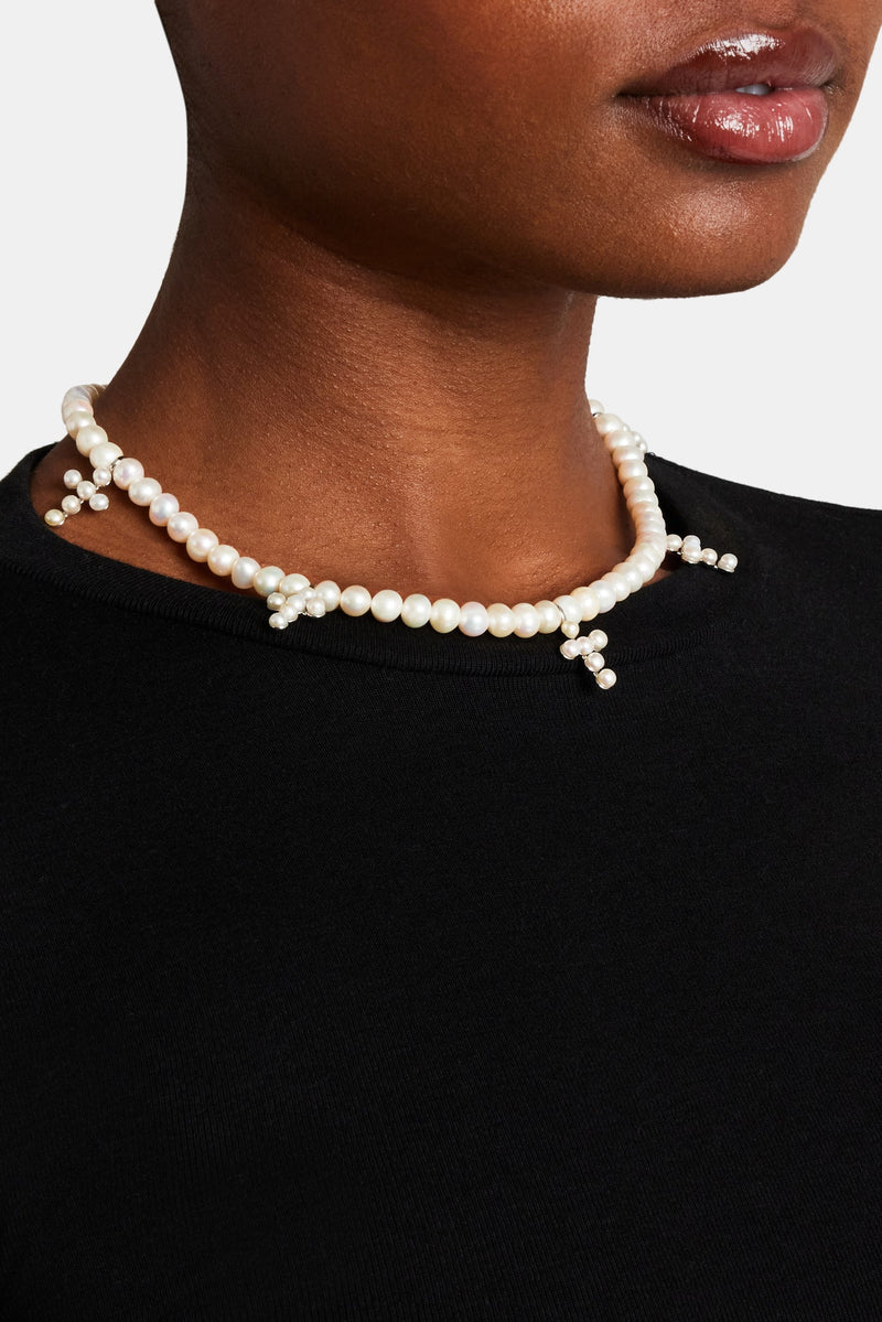 925 6mm Freshwater Pearl Cross Necklace