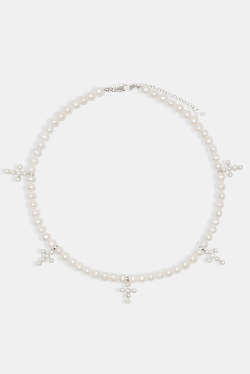 925 6mm Freshwater Pearl Cross Necklace