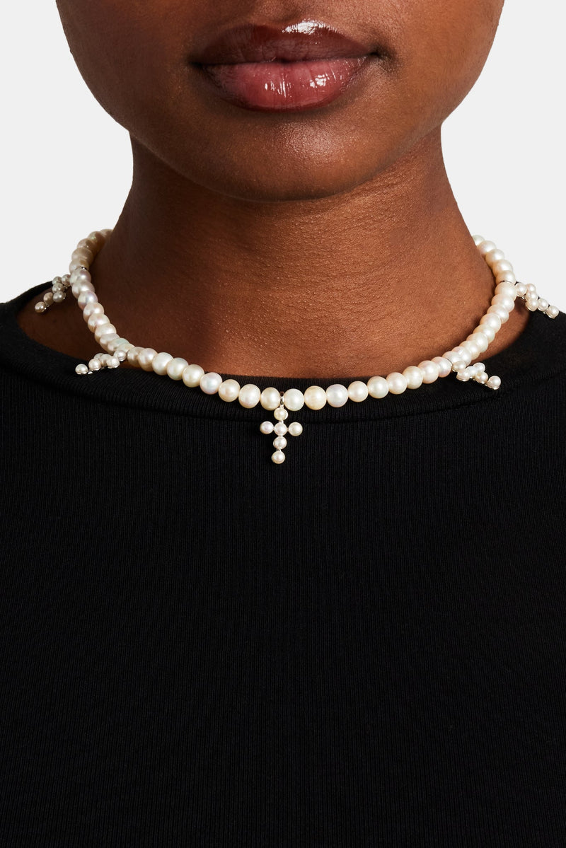 925 6mm Freshwater Pearl Cross Necklace