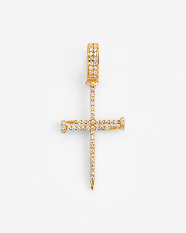 Iced Nail Cross Pendant - Gold